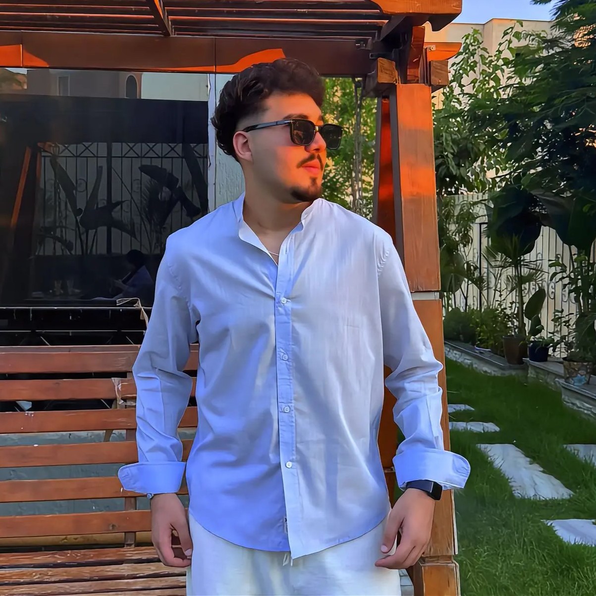 Men's Baby Blue Flamingo Linen Shirt